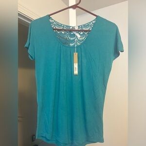 LC Lauren Conrad Blue Lace Blouse